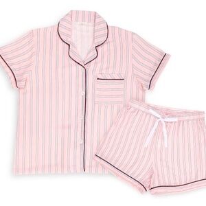 Pink Stripe Pajamas Set Demdaco Comfort Jammies Short Sleeve & Shorts PJs